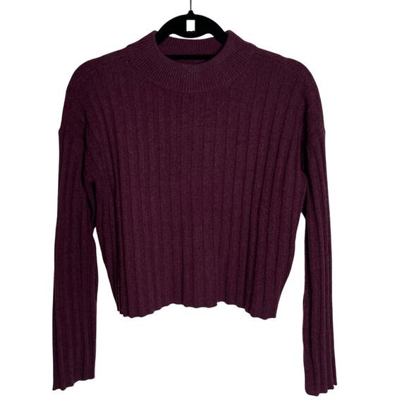 Madewell Women's Rib Mock Neck Turtleneck Wool Sweater Maroon Size XS - Picture 2 of 6